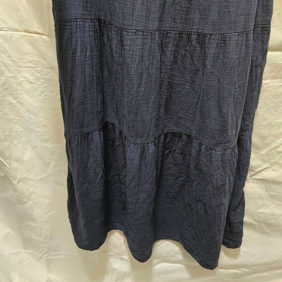 Quince Womens Navy Blue Organic Cotton Gauze Tiered Midi Dress Size Medium - Picture 4 of 9